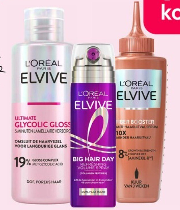 Elvive Bond Repair, Fiber Booster, Ultimate Glycolic Gloss en Elvive maskers en kuren