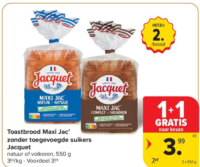 Toastbrood Maxi Jac’ zonder toegevoegde suikers Jacquet