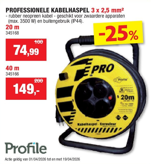 PROFESSIONELE KABELHASPEL 3 x 2,5 mm² 20 m