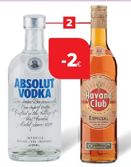 Wodka Absolut en bruine rum Especial Havana Club