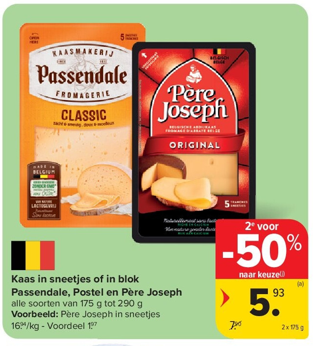 Kaas in sneetjes of in blok Passendale, Postel en Père Joseph