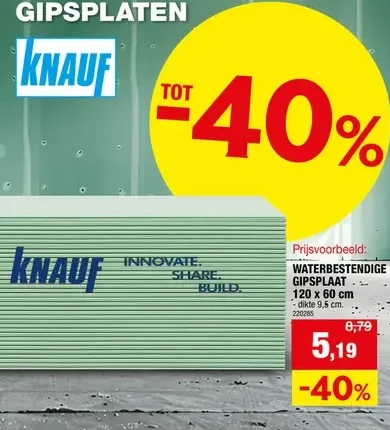 WATERBESTENDIGE GIPSPLAAT GIPSPLAAT. 120 x 60 cm