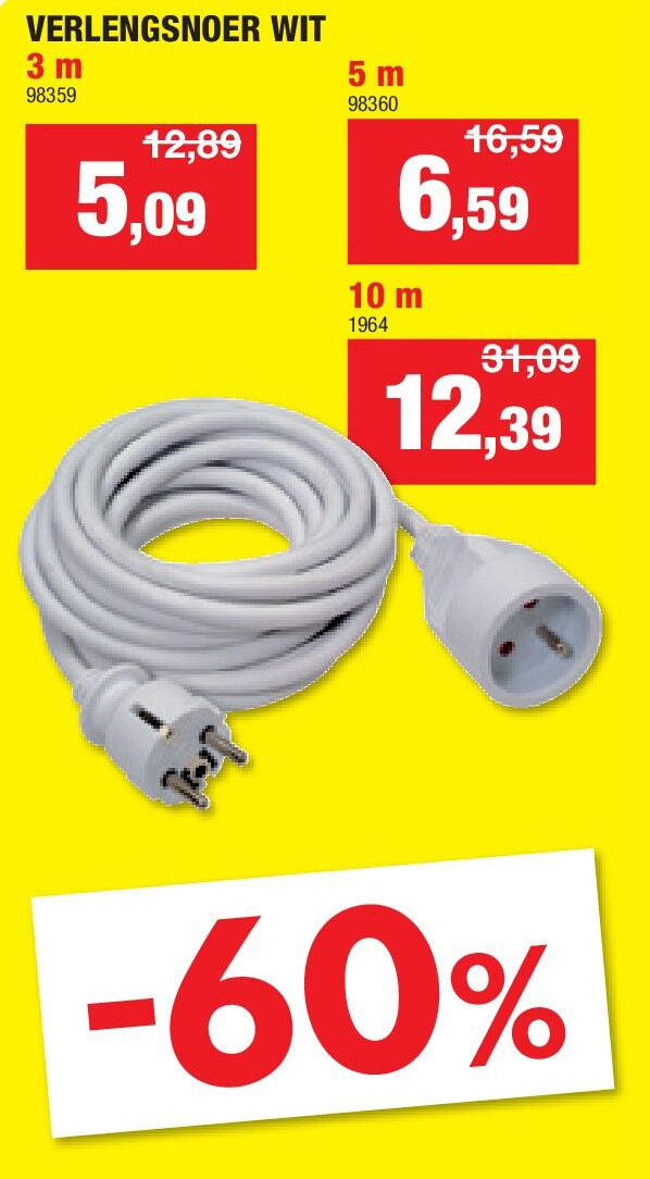 VERLENGSNOER WIT 3 m