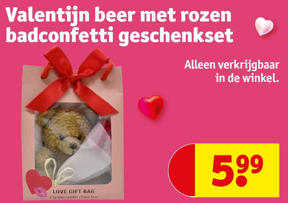 Valentijn beer met rozen badconfetti geschenkset