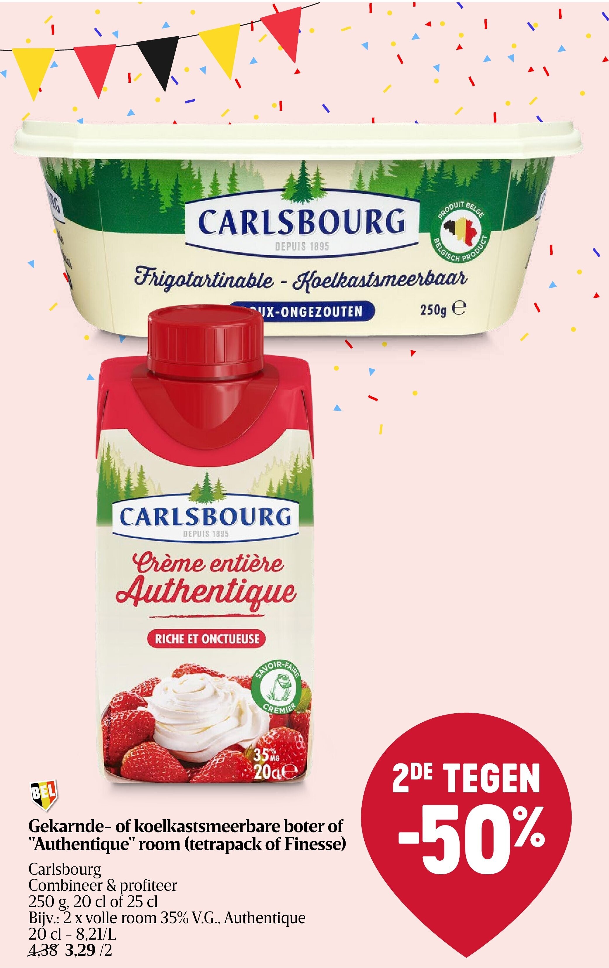 Gekarnde- of koelkastsmeerbare boter of "Authentique" room (tetrapack of Finesse)