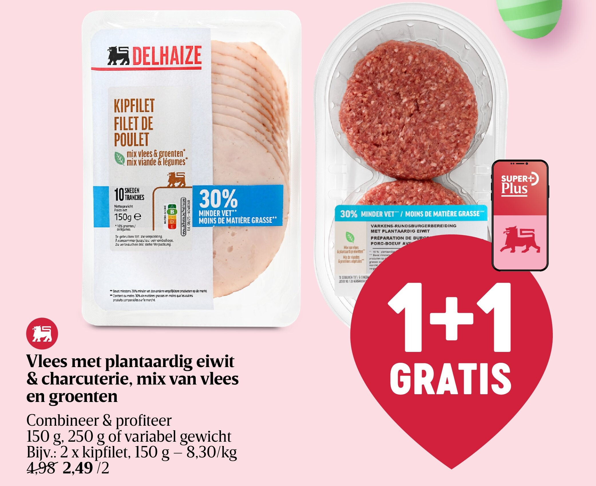 Vlees met plantaardig eiwit & charcuterie, mix van vlees en groenten