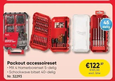 Packout accessoireset • MX 4 Hamerborenset 5-delig • Schockwave bitset 40-delig Nr. 32293