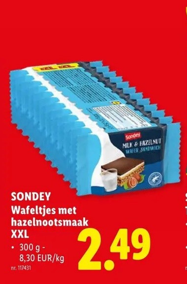 Wafeltjes met hazelnootsmaak XXL