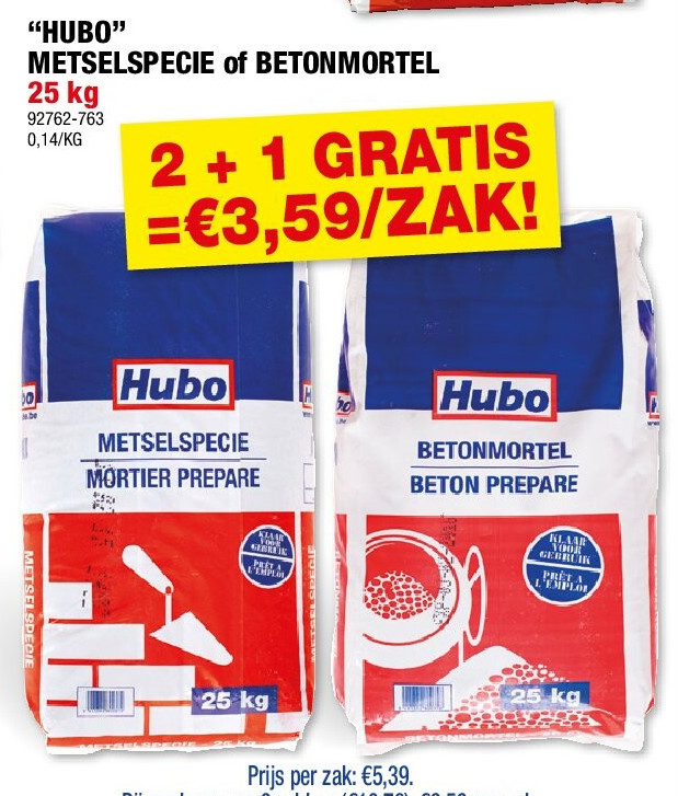 “HUBO” METSELSPECIE of BETONMORTEL 25 kg