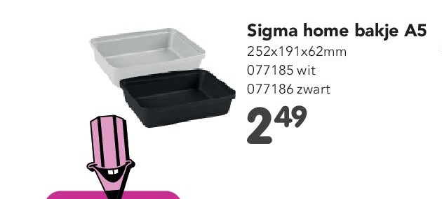 Sigma home bakje A5 252x191x62mm 077185 wit 077186 zwart