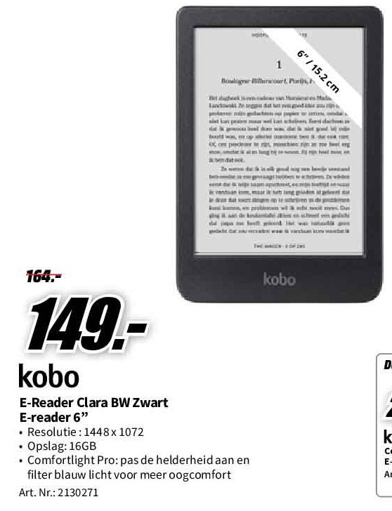 E-Reader Clara BW Zwart E-reader 6"