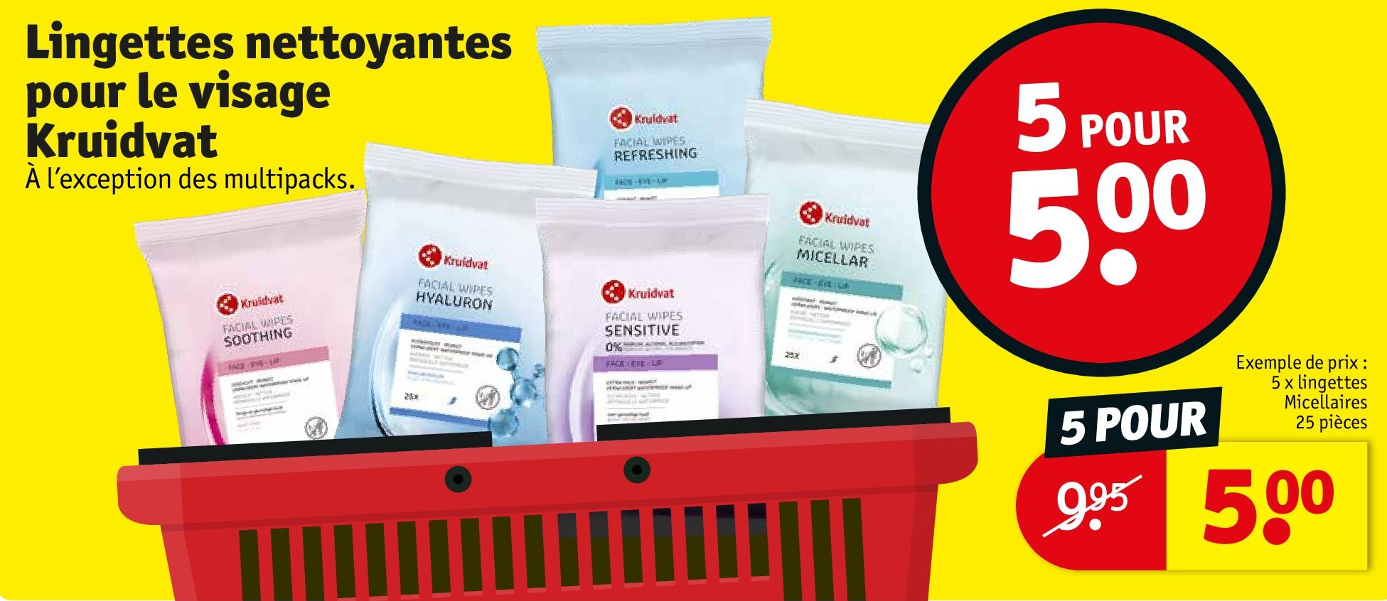 Lingettes nettoyantes pour le visage Kruidvat 5 POUR