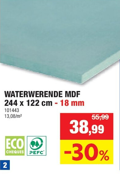 WATERWERENDE MDF 244 x 122 cm - 18 mm