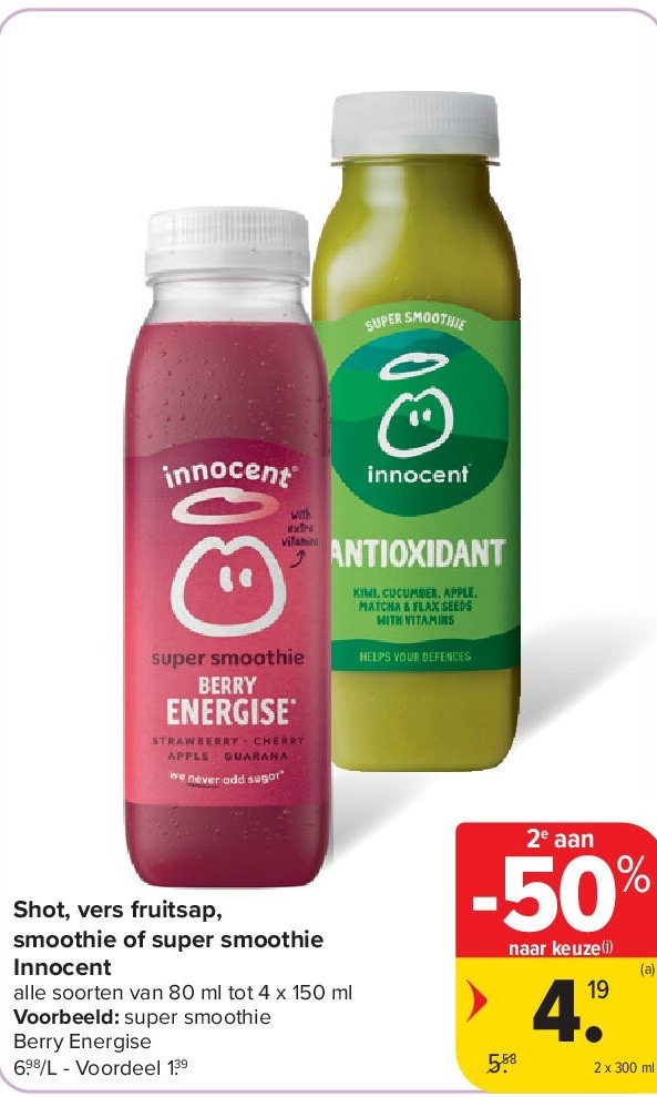Shot, vers fruitsap, smoothie of super smoothie Innocent