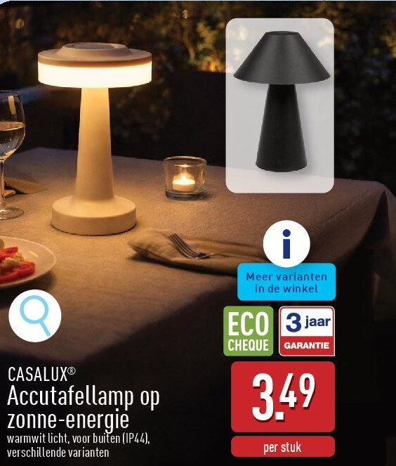 Accutafellamp op zonne-energie