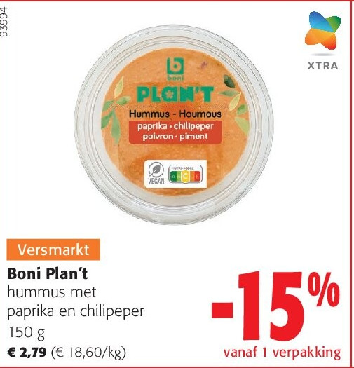 Boni Plan’t hummus met paprika en chilipeper 150 g