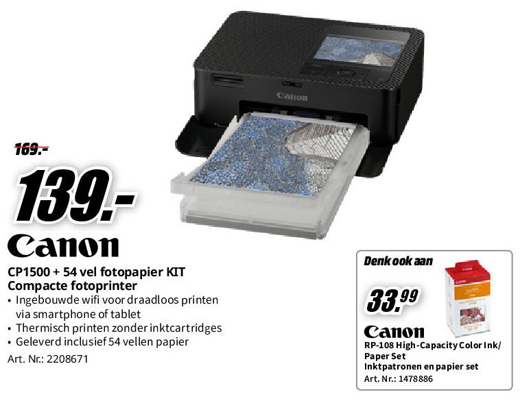 CP1500 + 54 vel fotopapier KIT Compacte fotoprinter