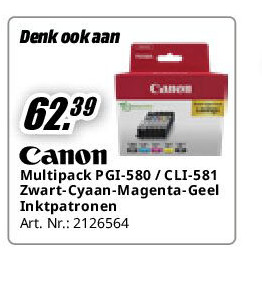 Canon Multipack PGI-580 / CLI-581 Zwart-Cyaan-Magenta-Geel Inktpatronen