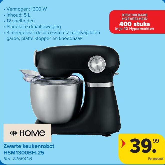 Zwarte keukenrobot HSM1300BH-25