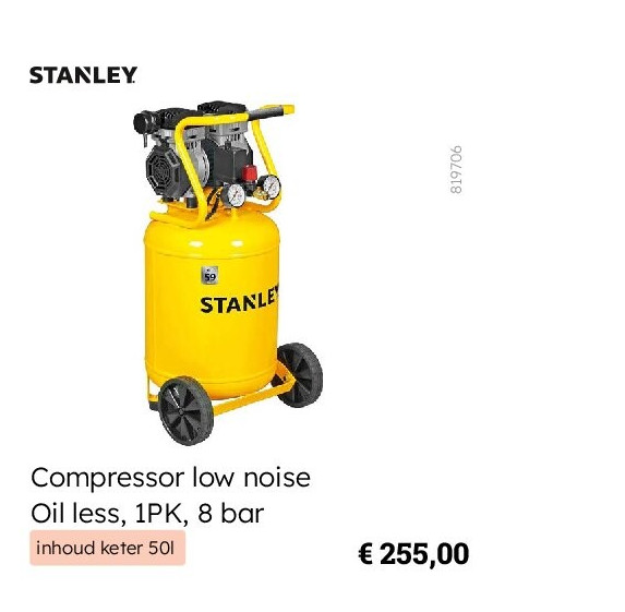 Compressor low noise Oil less, 1PK, 8 bar