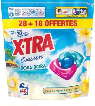 Lessive capsules X-Tra Évasion Bora Bora, lot de 28 capsules