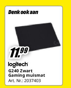 Logitech G240 Zwart Gaming muismat