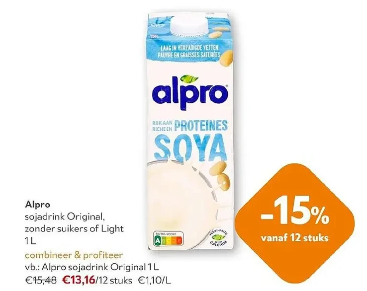 Alpro sojadrink Original, zonder suikers of Light