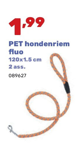 PET hondenriem fl uo 120x1.5 cm 2 ass.