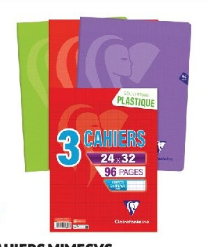 Lot de 3 cahiers Mimesys Polypro Clairefontaine 24x32 cm, Seyès, 96 pages