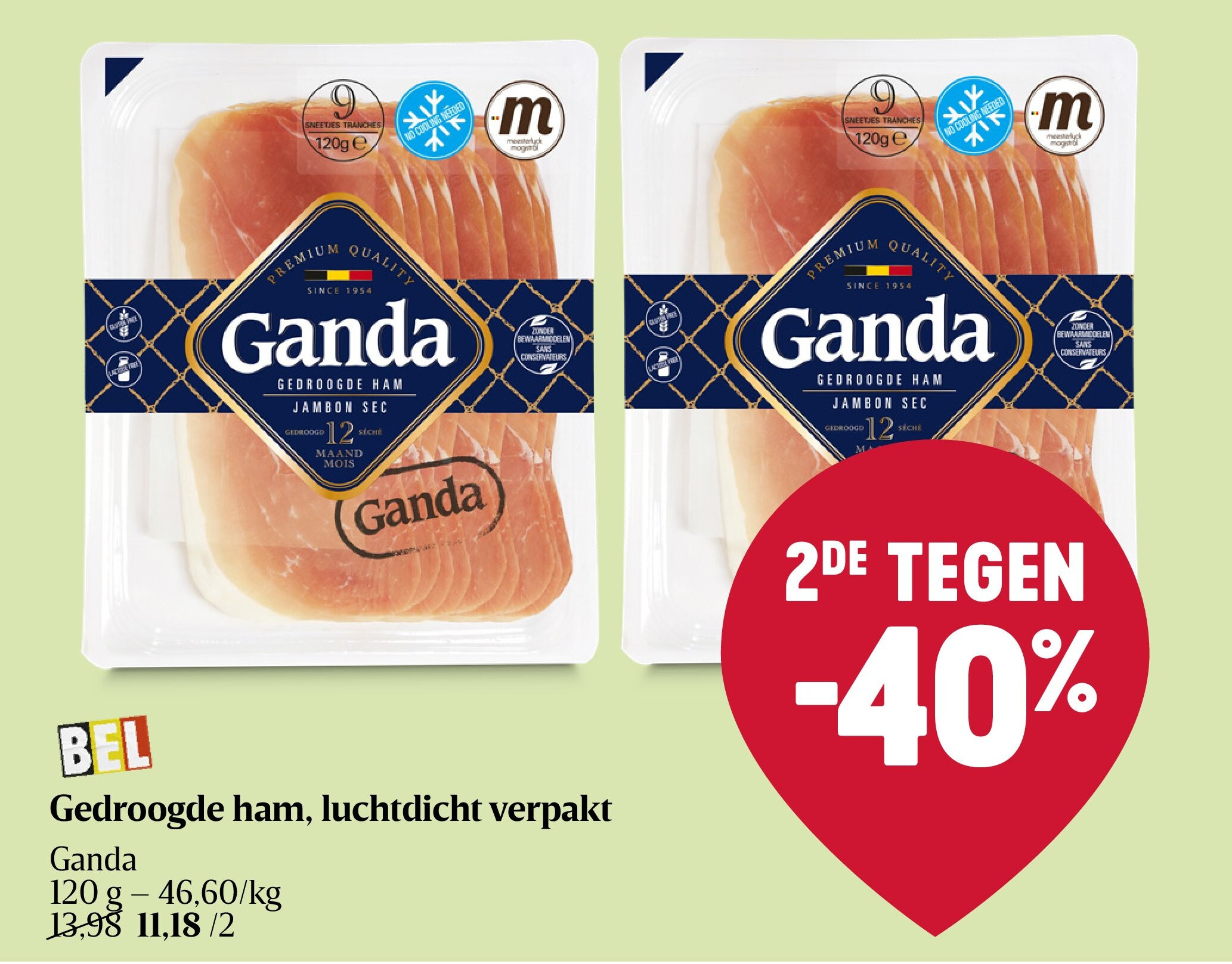 Gedroogde ham, luchtdicht verpakt