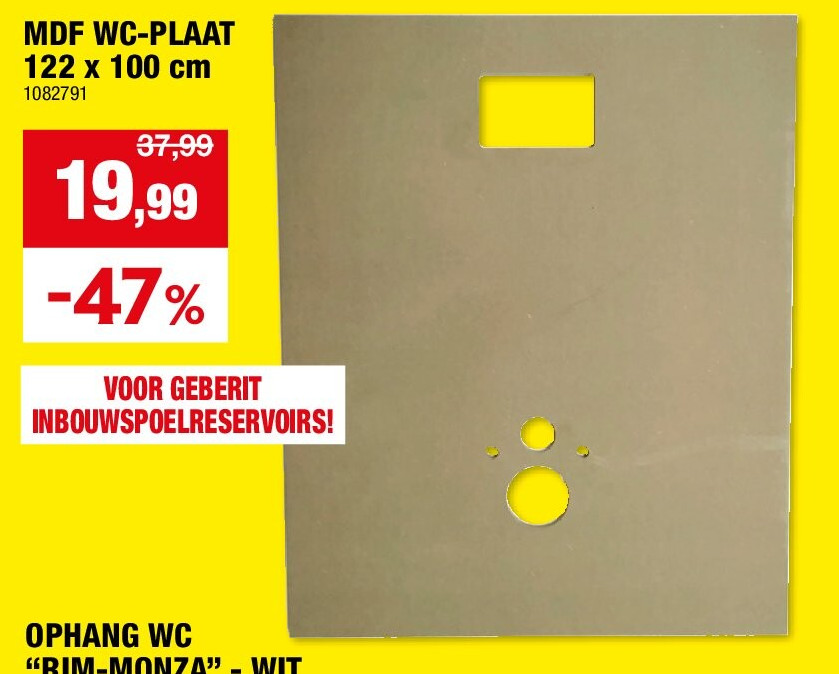 MDF WC-PLAAT 122 x 100 cm