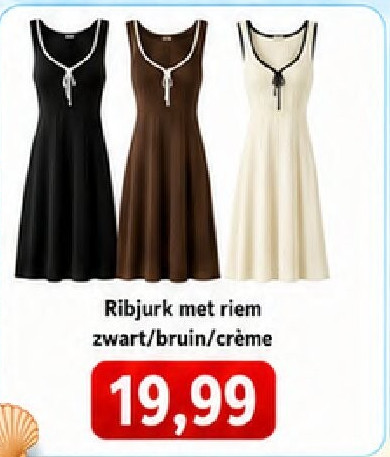 Ribjurk met riem zwart/bruin/crème