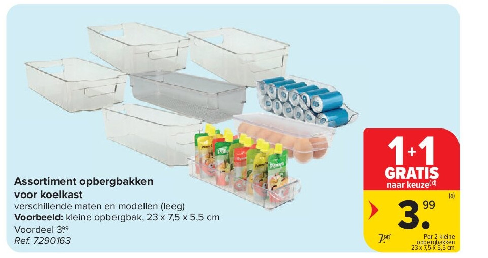 Assortiment opbergbakken voor koelkast