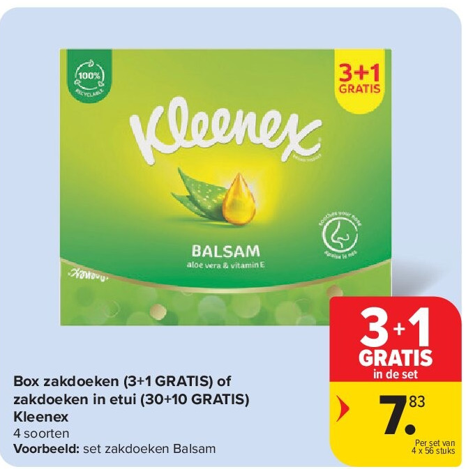 Box zakdoeken (3+1 GRATIS) of zakdoeken in etui (30+10 GRATIS) Kleenex