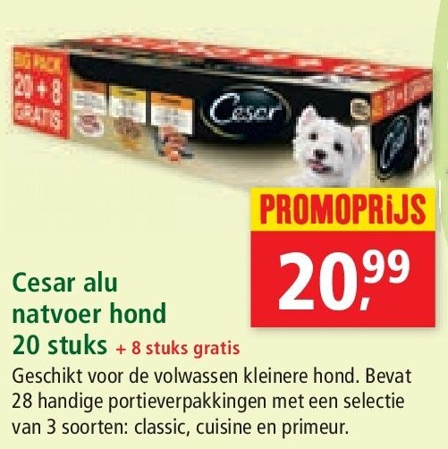 Cesar alu natvoer hond 20 stuks + 8 stuks gratis