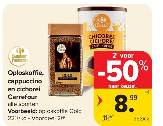 Oploskoffie, cappuccino en cichorei Carrefour
