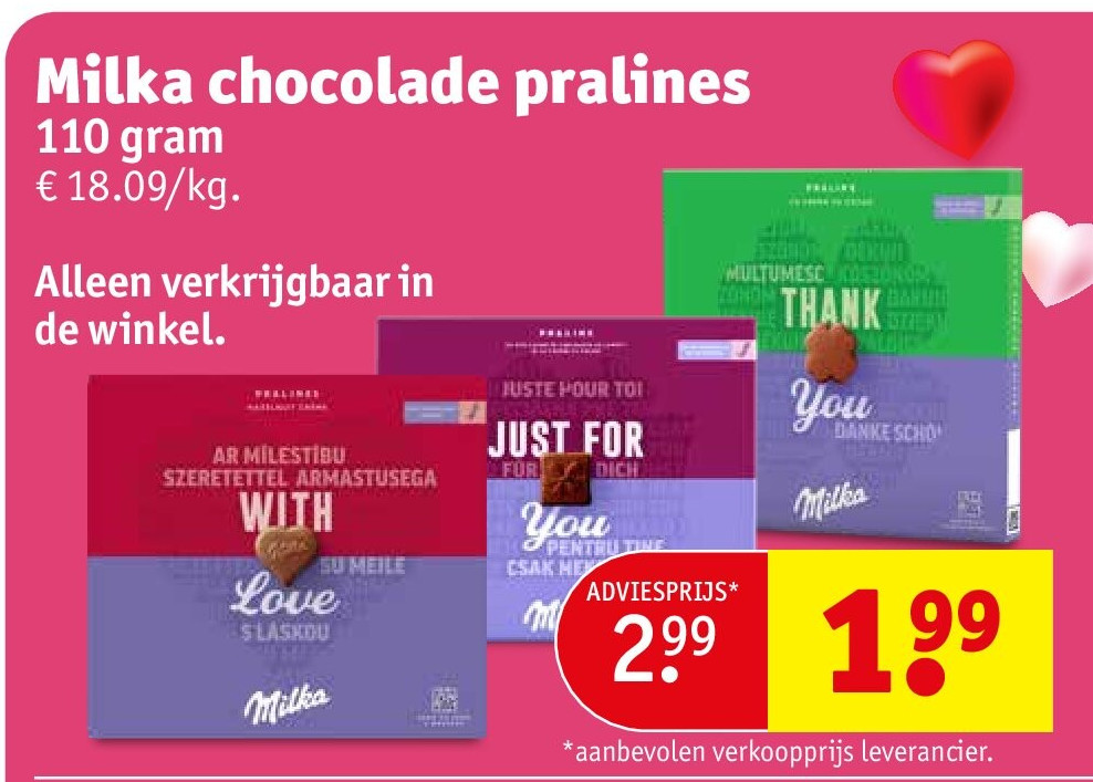 Milka chocolade pralines 110 gram