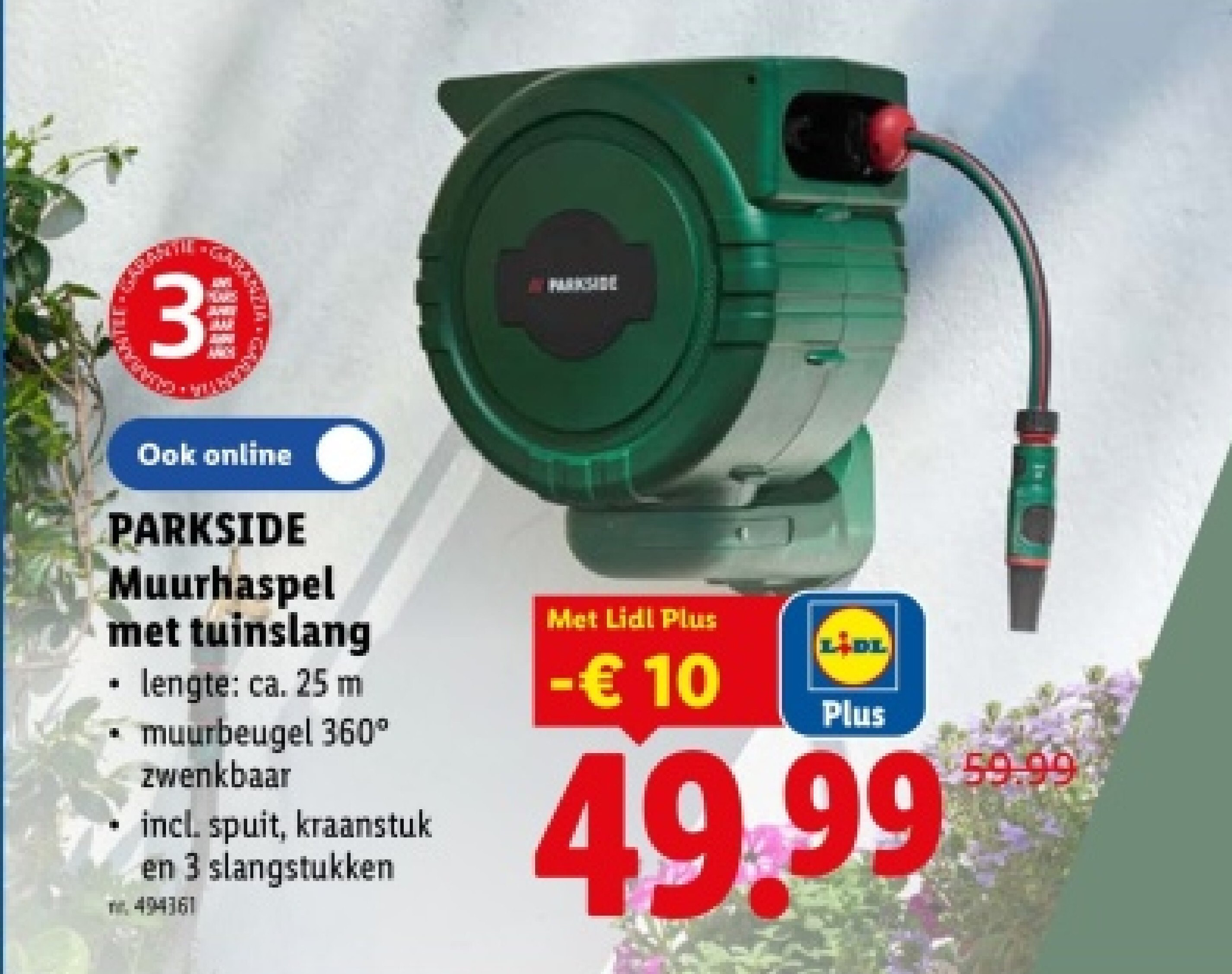 Muurhaspel met tuinslang