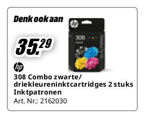 308 Combo zwarte/ driekleureninktcartridges 2 stuks Inktpatronen