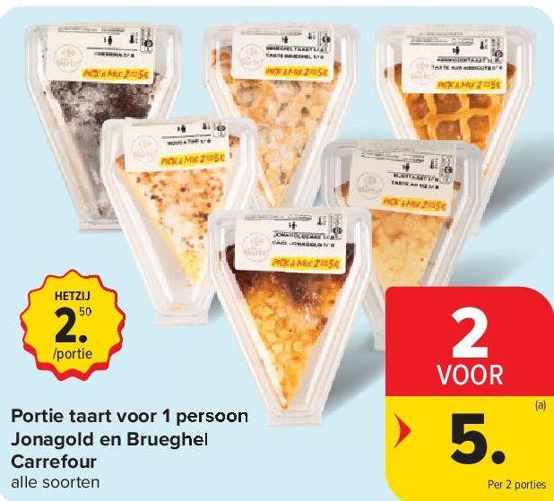 Portie taart voor 1 persoon Jonagold en Brueghel Carrefour