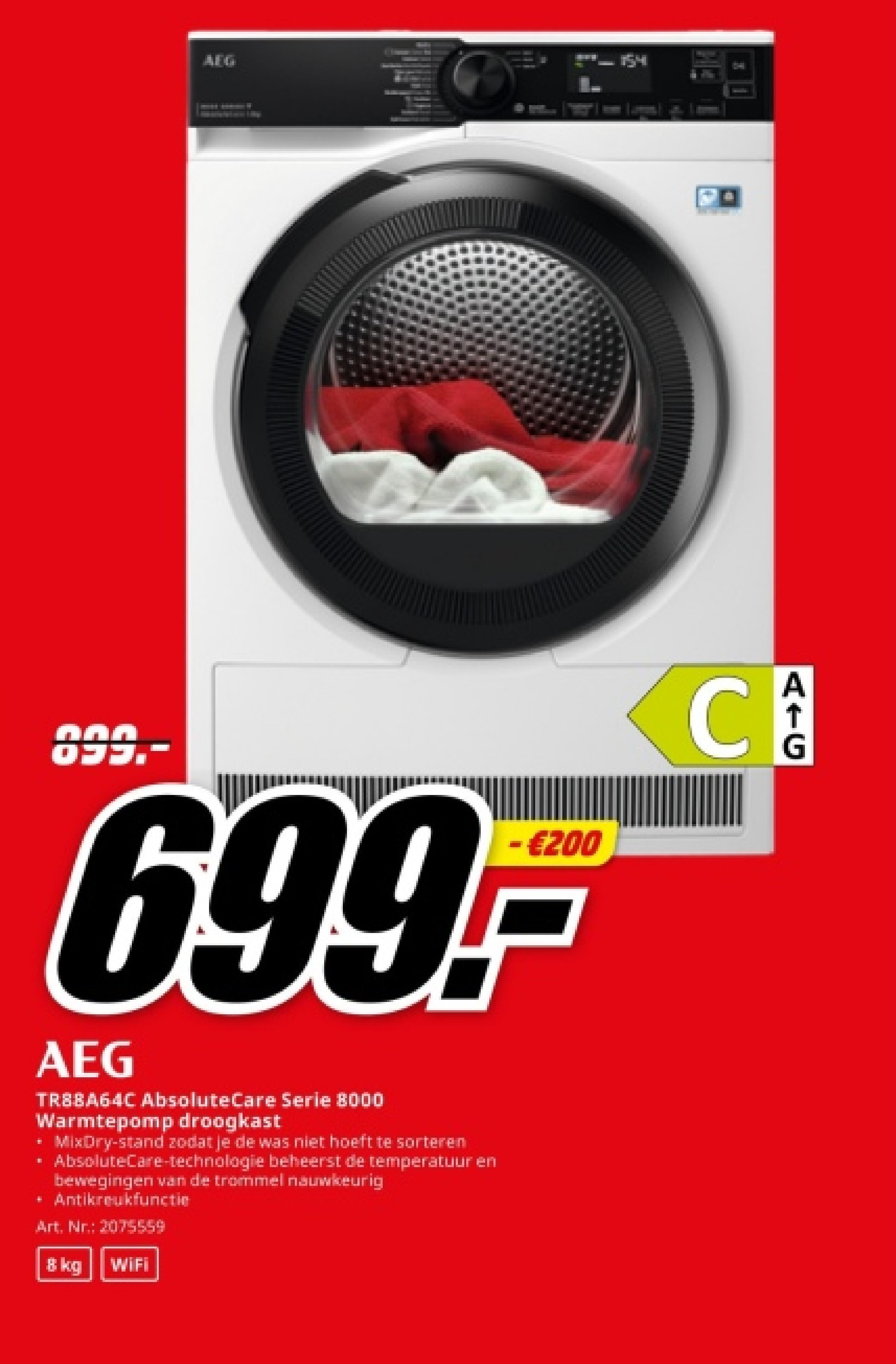 AEG TR88A64C AbsoluteCare Serie 8000 Warmtepomp droogkast