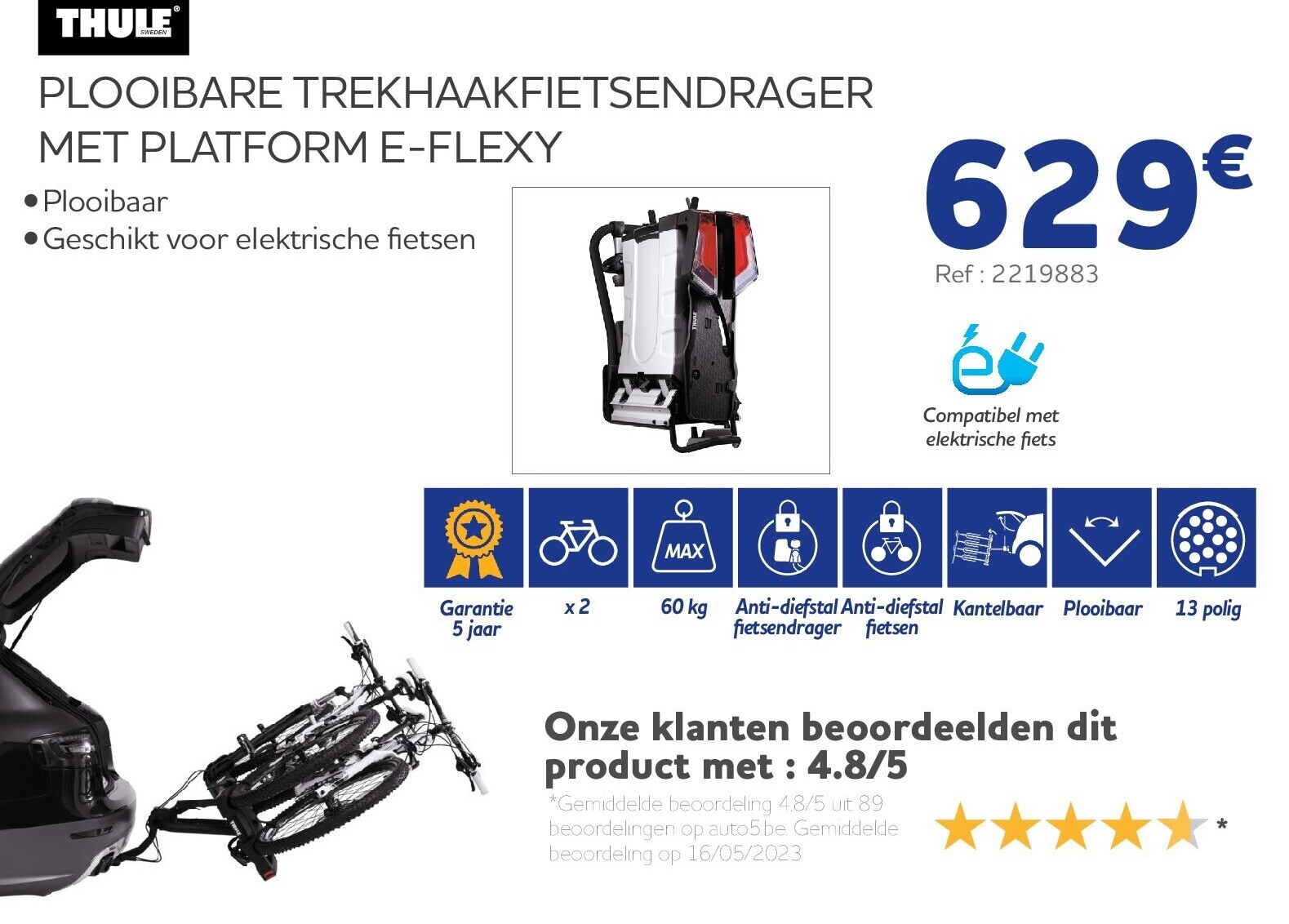PLOOIBARE TREKHAAKFIETSENDRAGER MET PLATFORM E-FLEXY