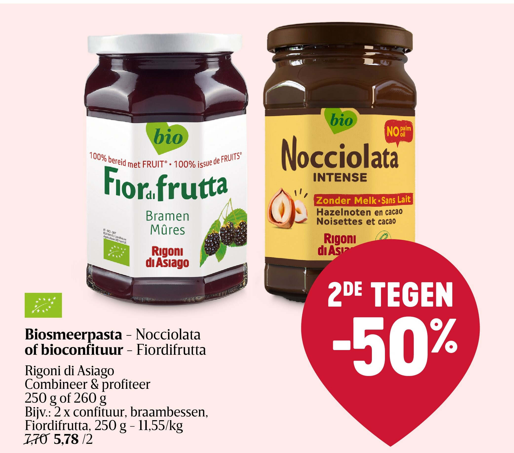 Biosmeerpasta - Nocciolata of bioconfituur - Fiordifrutta