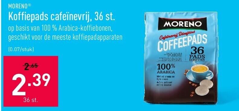 Koffiepads cafeïnevrij, 36 st.