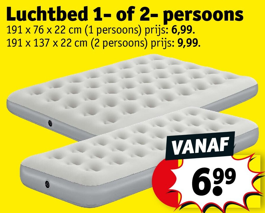 Luchtbed 1- of 2- persoons 191 x 76 x 22 cm