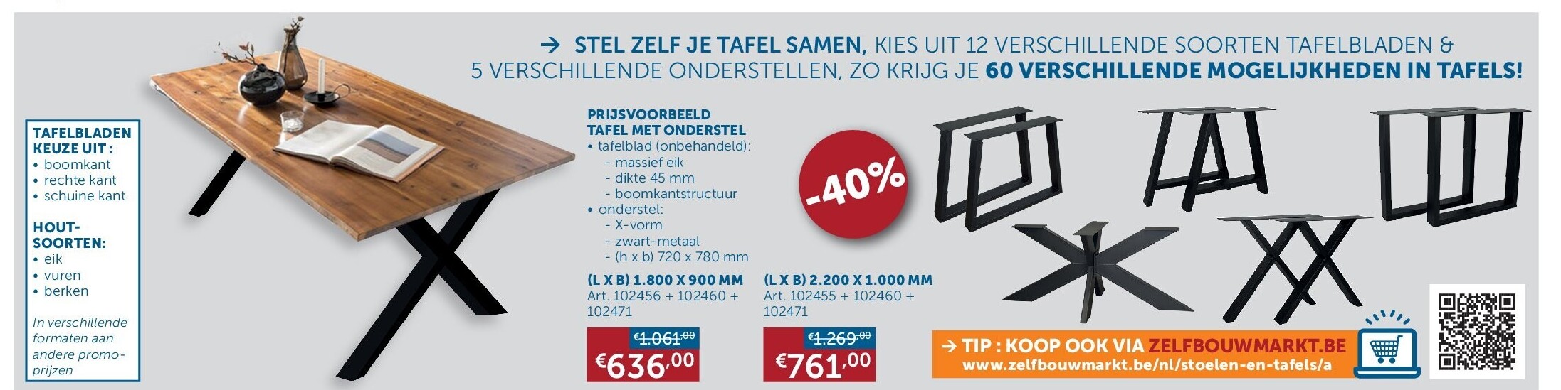 PRIJSVOORBEELD TAFEL MET ONDERSTEL (L X B) 1.800 X 900 MM