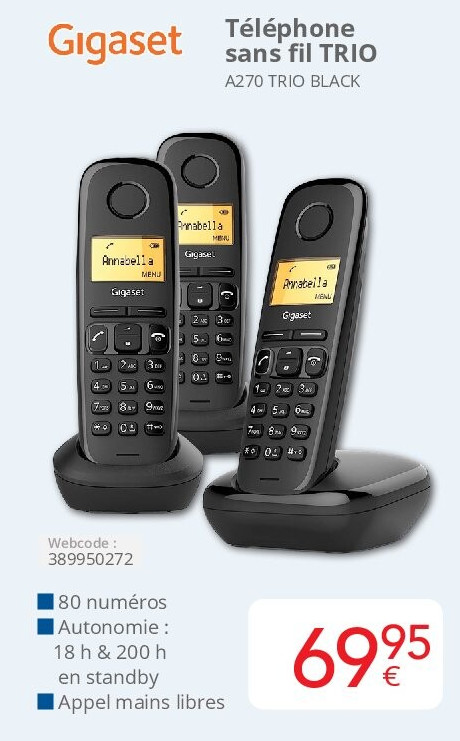 Gigaset Téléphone sans fil TRIO A270 TRIO BLACK