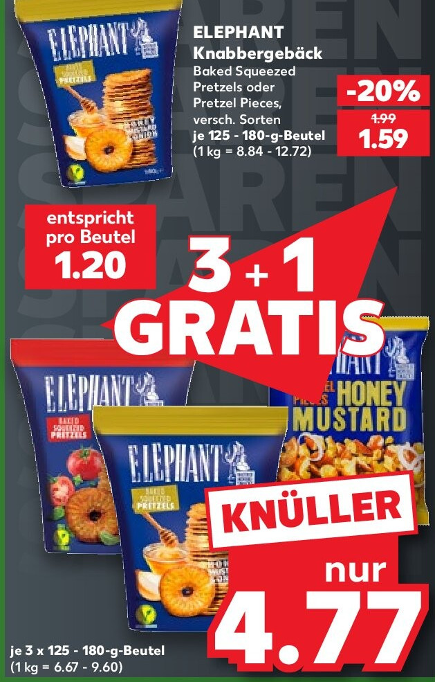 ELEPHANT Knabbergebäck, 125-180-g-Beutel