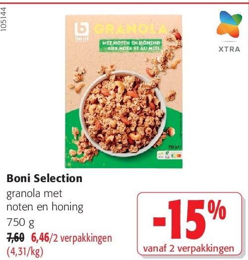 Boni Selection granola met noten en honing 750 g