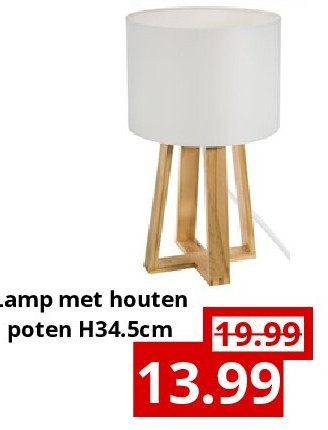 Lamp met houten poten H34.5cm